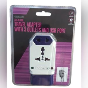 Infinitive ALL-IN-ONE Travel Adapter With 3 Outlets And USB Port Brand New.